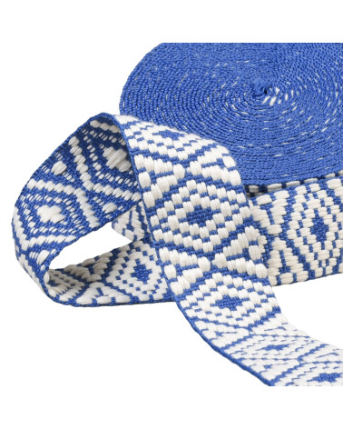 14,5 m Spule, Ethno-Gurtband, 38 mm, Marineblau/Weiß
