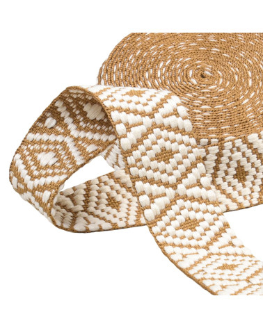 Bobine 14,5m sangle ethnique 38mm beige/blanc