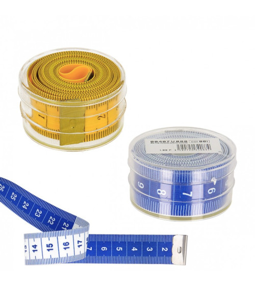 Yellow measuring tape in plastic box