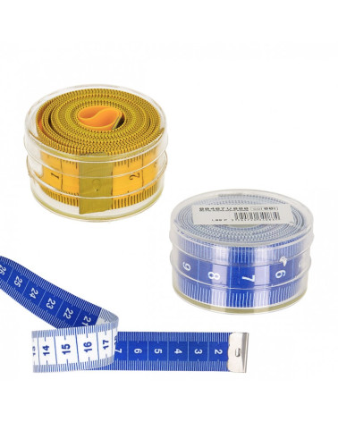 Yellow measuring tape in plastic box