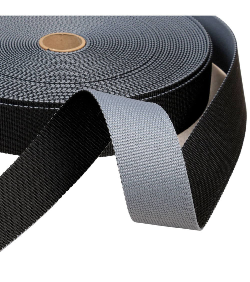 Two-tone reversible strap 38mm grey/black per meter