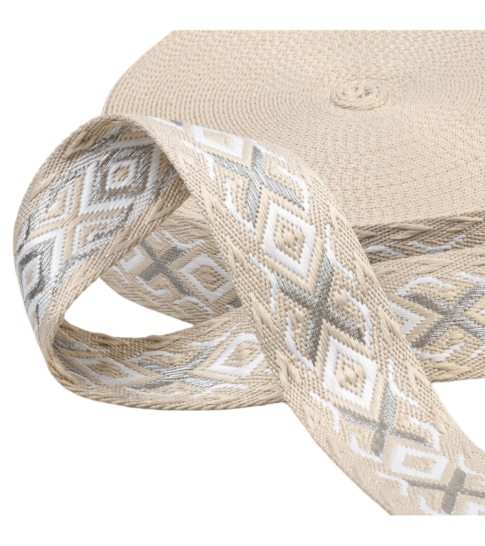 Ethnic strap 38mm beige/silver per meter