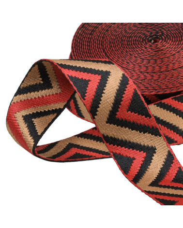 Ethnic webbing 38mm red/multicolor per meter