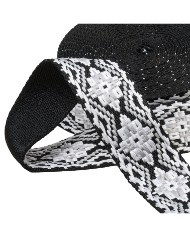 Ethnic strap 38mm black white per meter