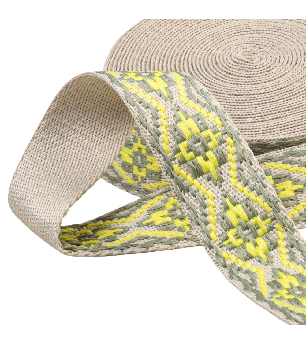 Ethnic strap 38mm lemon yellow per meter