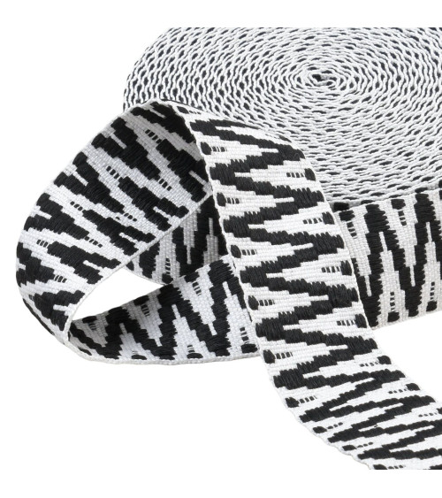Ethnic strap 38mm black white per meter