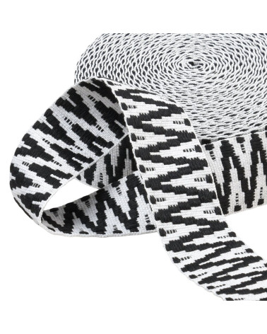 Ethnic strap 38mm black white per meter