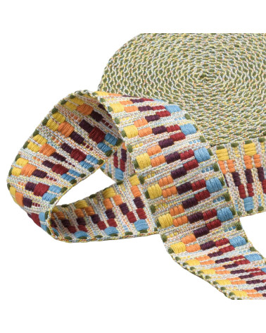 Ethnic webbing 38mm multi-colored by the meter