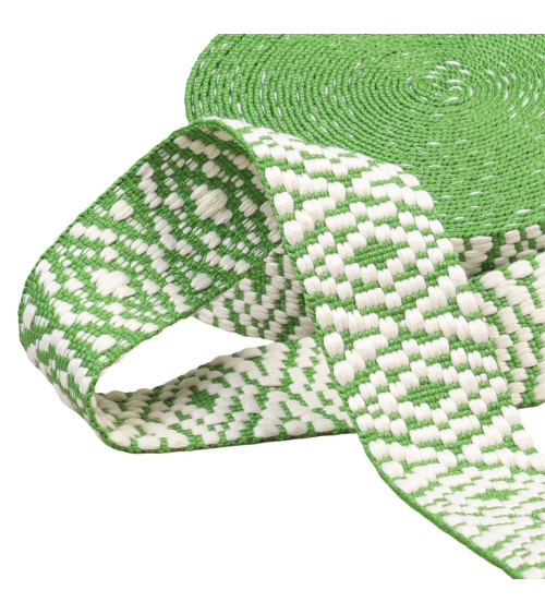 Ethnic webbing 38mm green/white per meter