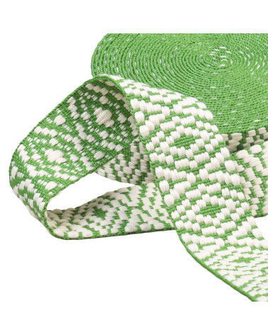 Ethnic webbing 38mm green/white per meter