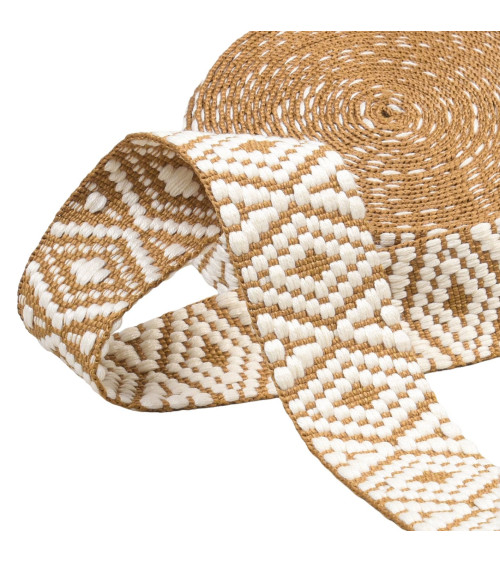 Ethnic strap 38mm beige/white per meter