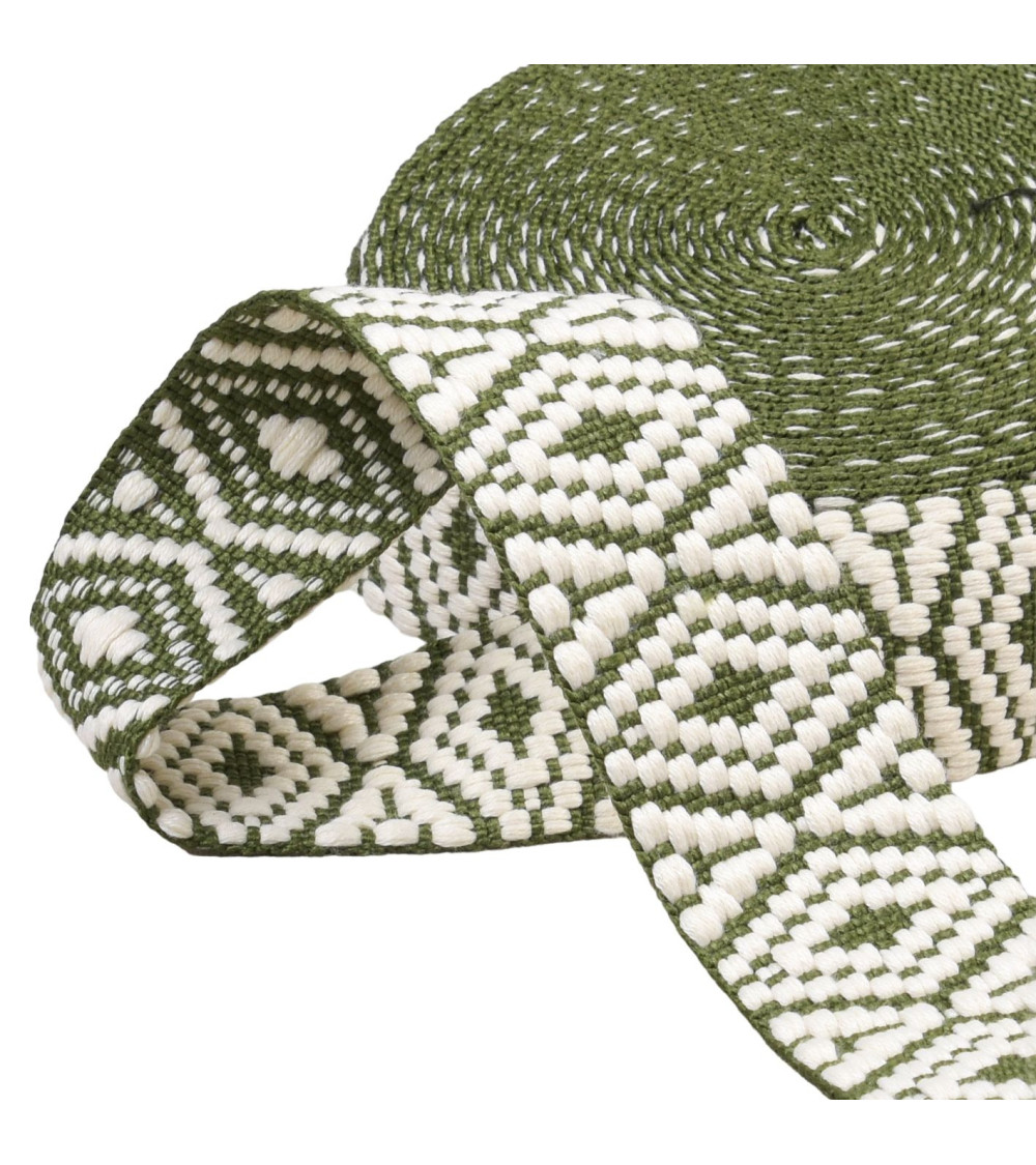 Ethnic strap 38mm khaki green per meter