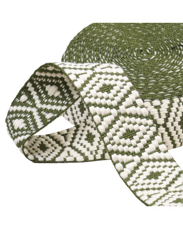 Sangle ethnique 38mm vert kaki au mètre
