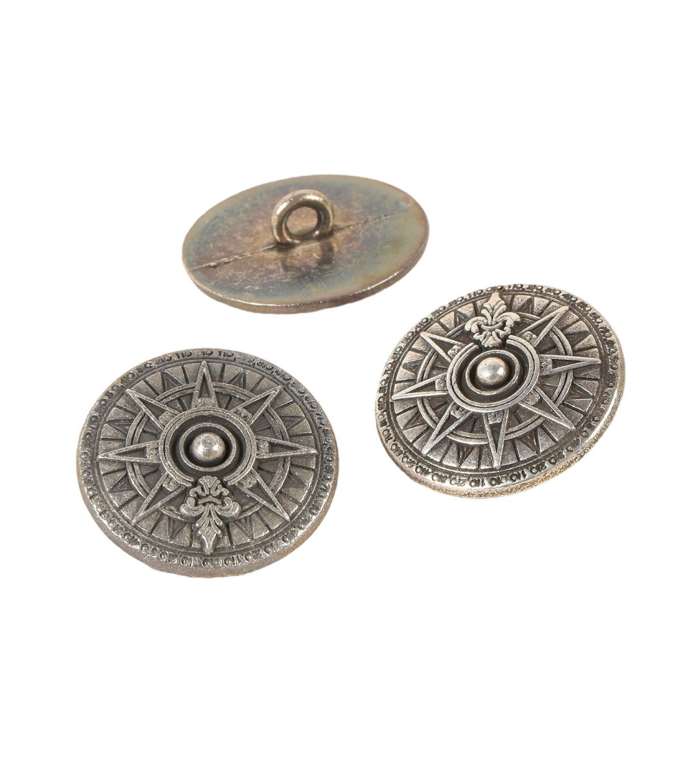 Antique silver compass button 23mm