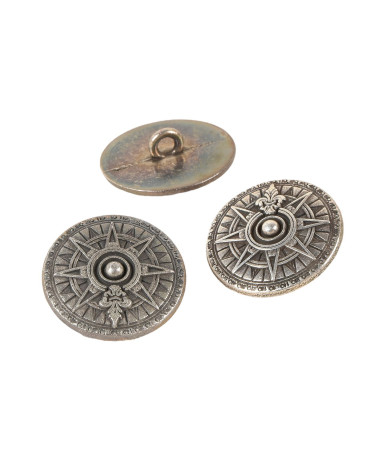 Antique silver compass button 23mm