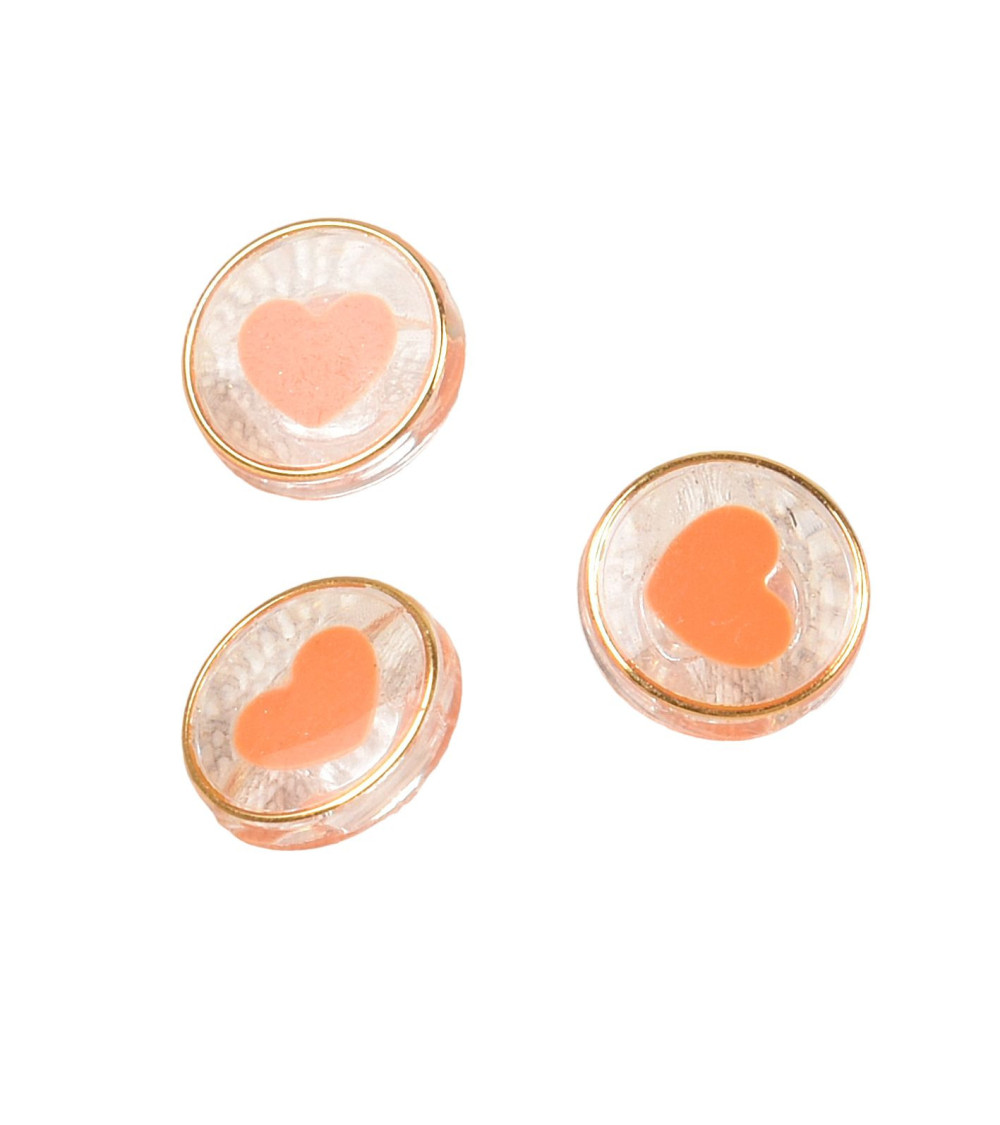 Bouton coeur plastique orange 11mm