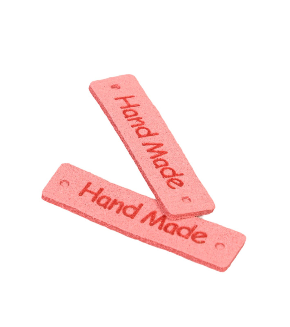 Lot de 5 étiquettes "handmade" 40x10mm rose