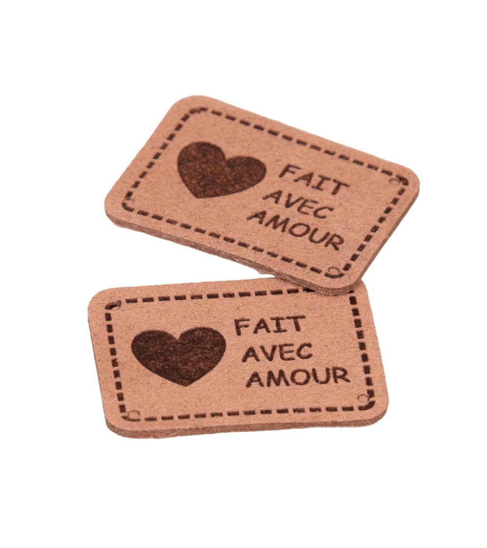 Lot de 5 étiquettes fait avec amour 35x25mm marron