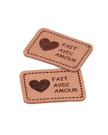 Lot de 5 étiquettes fait avec amour 35x25mm  marron