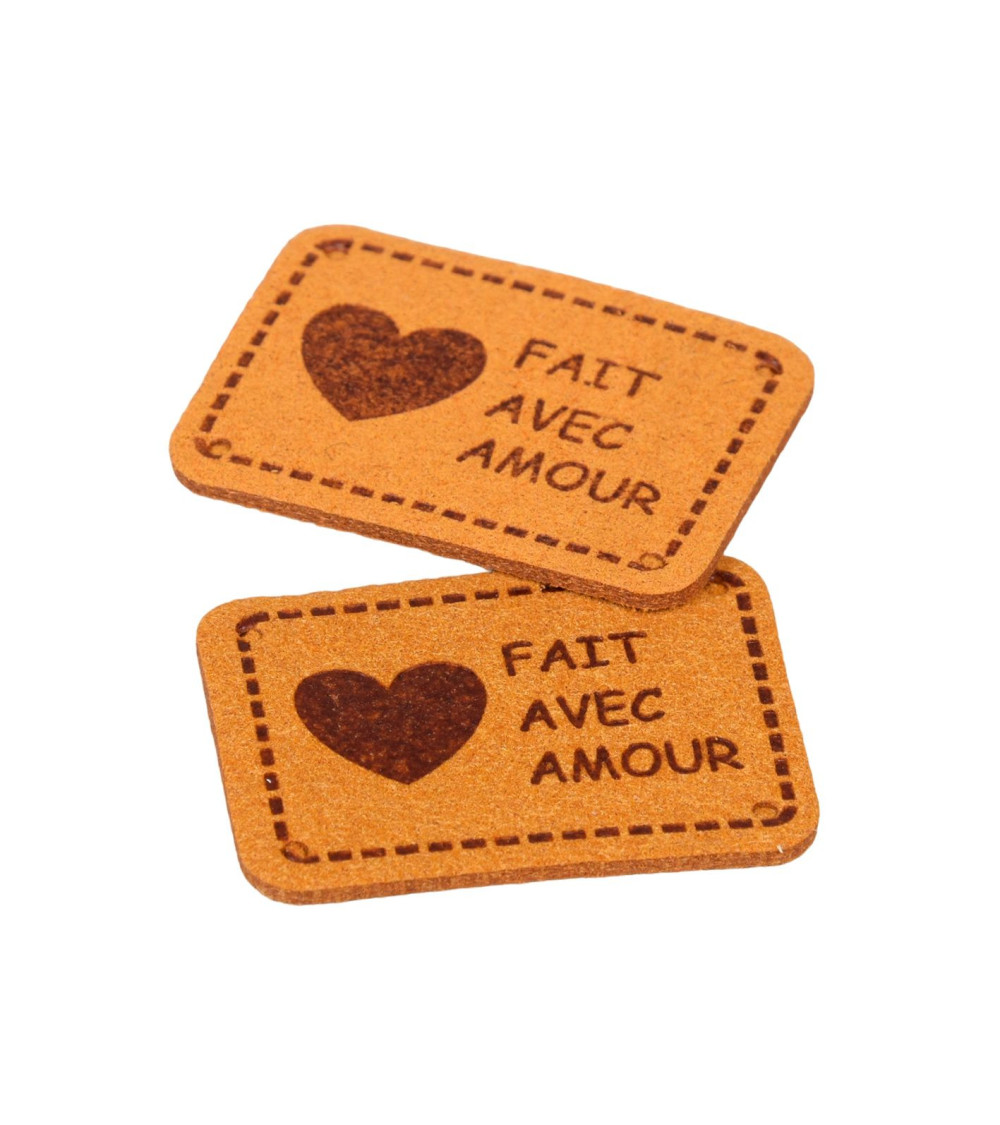 Lot de 5 étiquettes fait avec amour 35x25mm beige