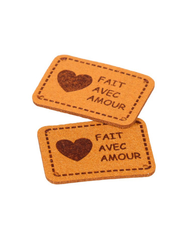 Set mit 5 mit Liebe hergestellten Etiketten, 35 x 25 mm, beige