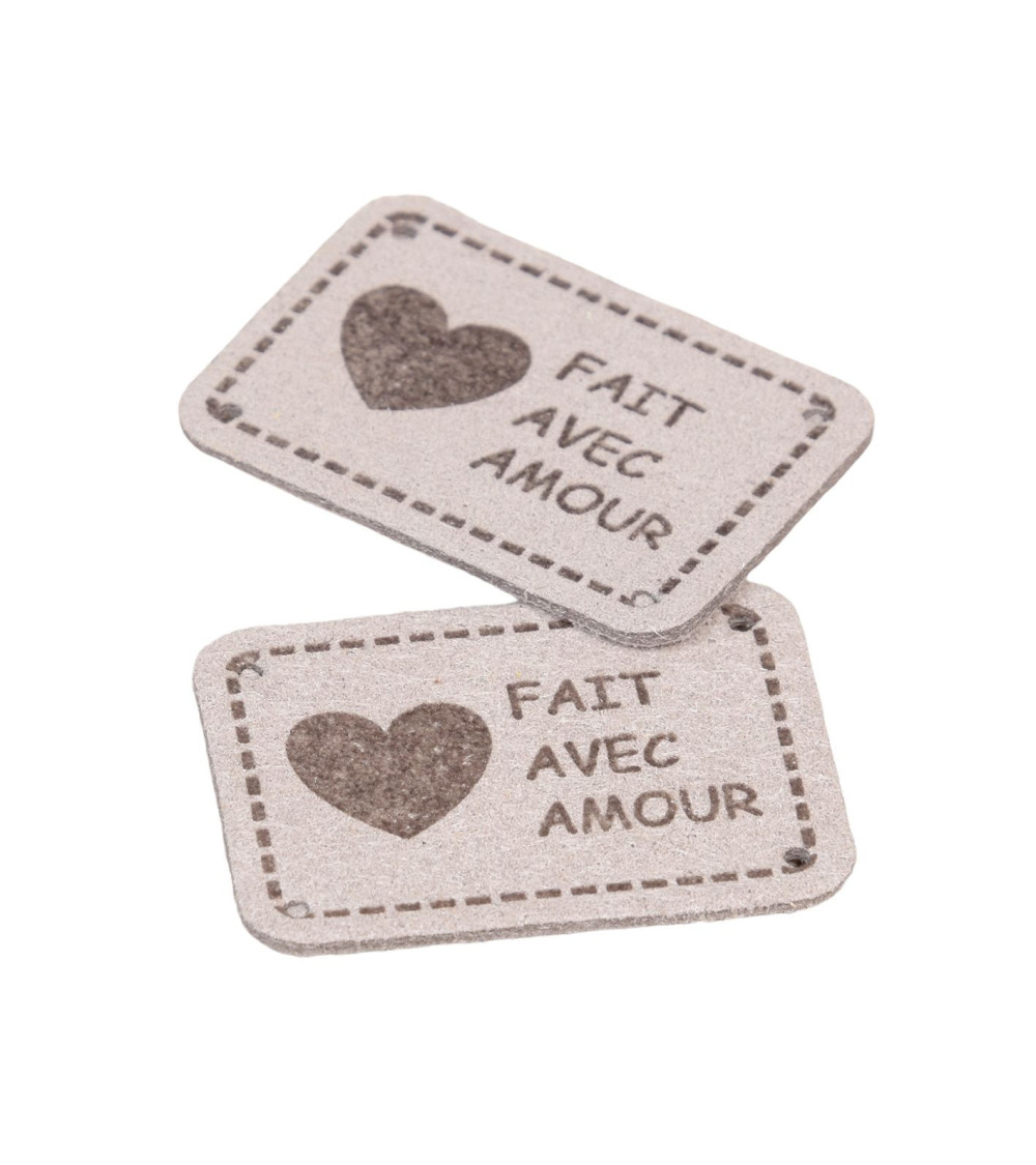 Lot de 5 étiquettes fait avec amour 35x25mm gris