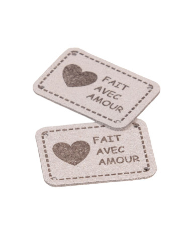 Lot de 5 étiquettes fait avec amour 35x25mm  gris