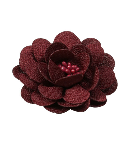 Broche fleur 8,5cm rouge bordeaux