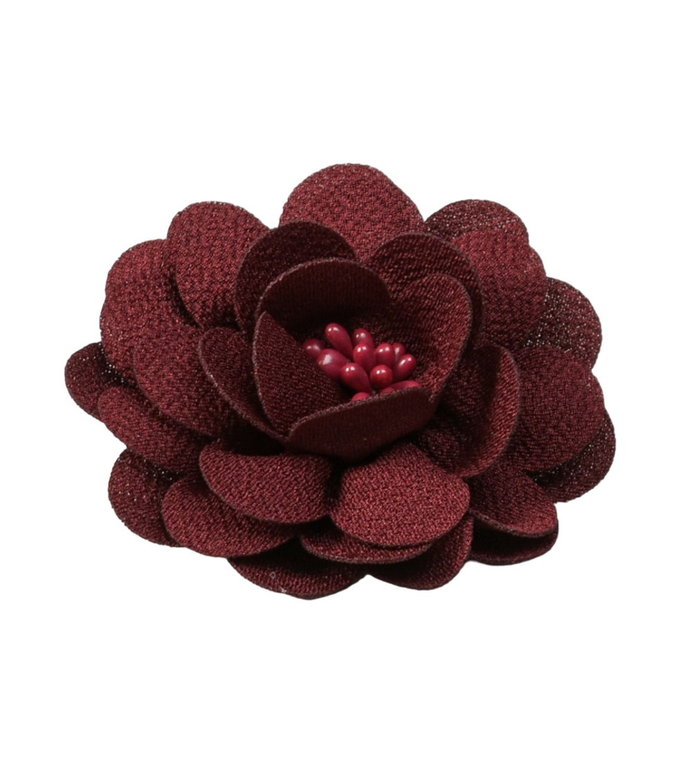 Broche fleur 8,5cm rouge bordeaux