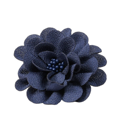 Broche fleur 8,5cm bleu marine