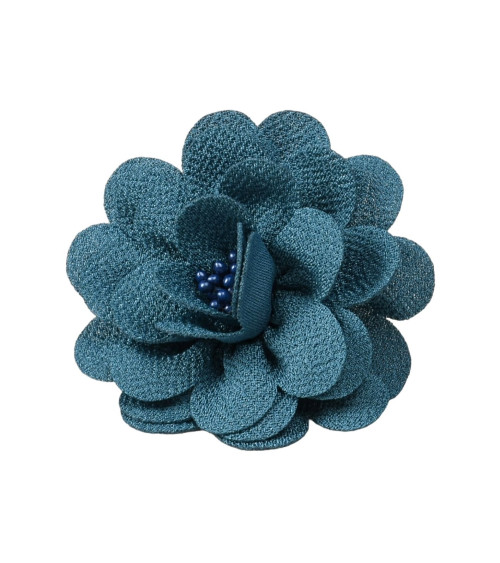 Broche fleur 8,5cm bleu pétrole