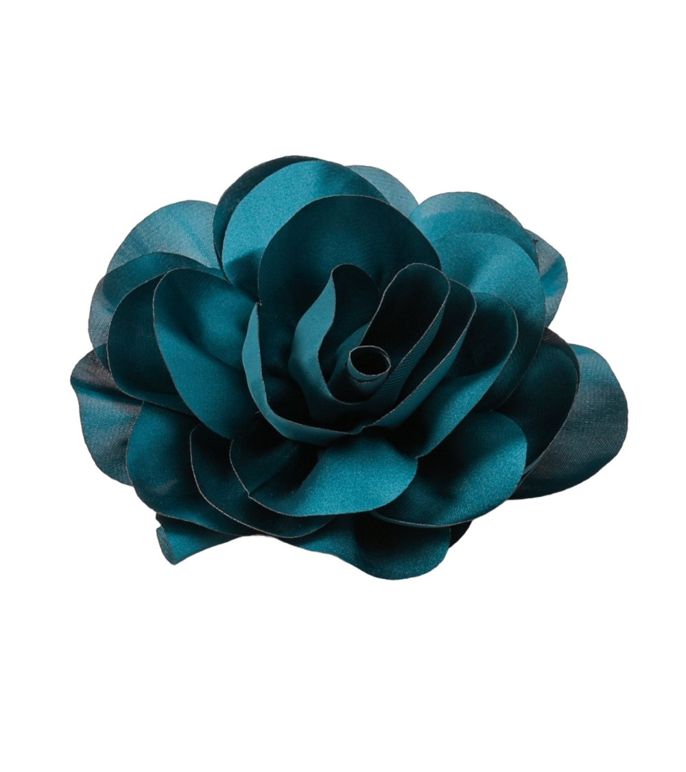 Broche fleur 11cm bleu pétrole