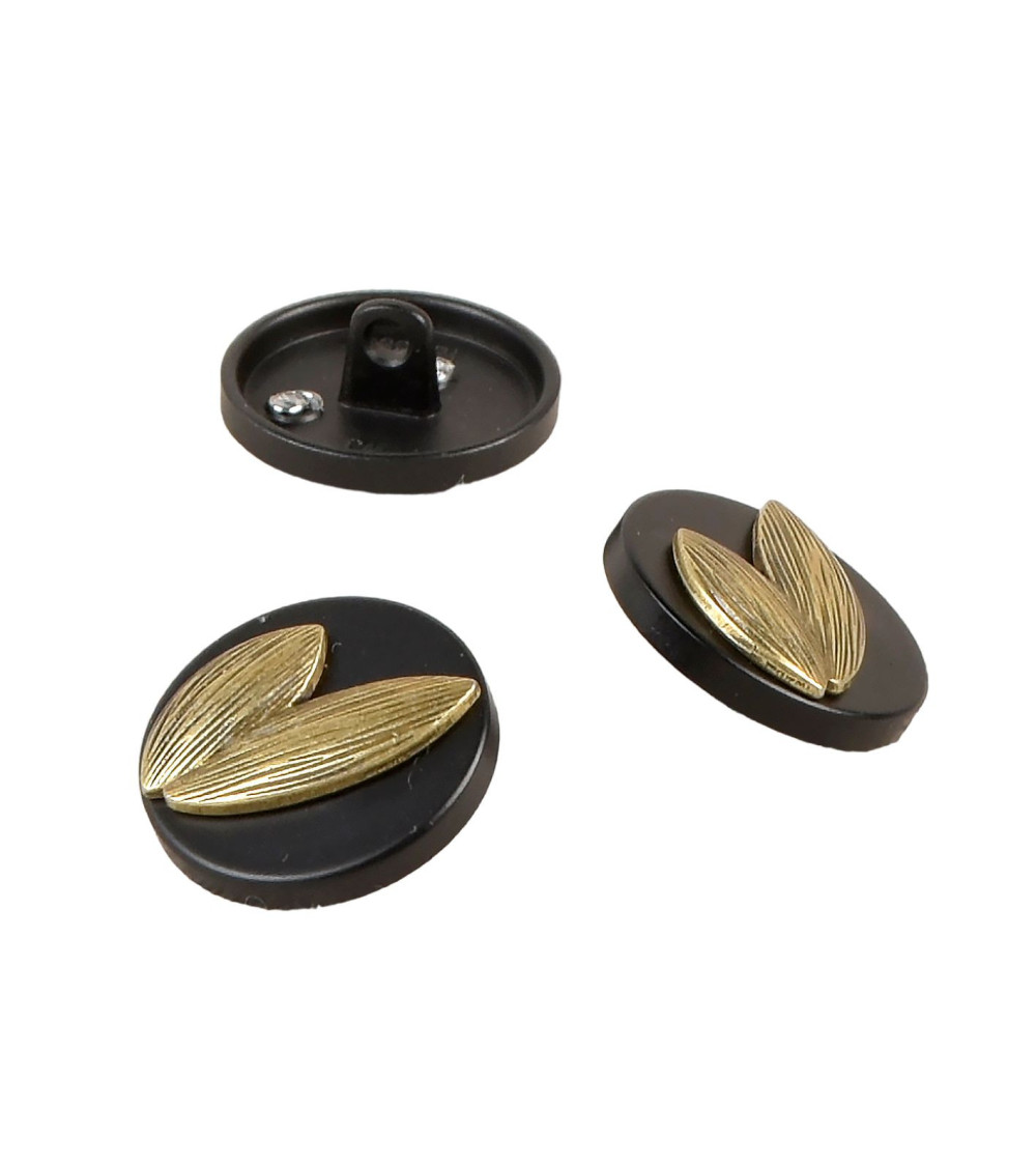 Lot de 6 boutons rond noir et or noir/or 17mm