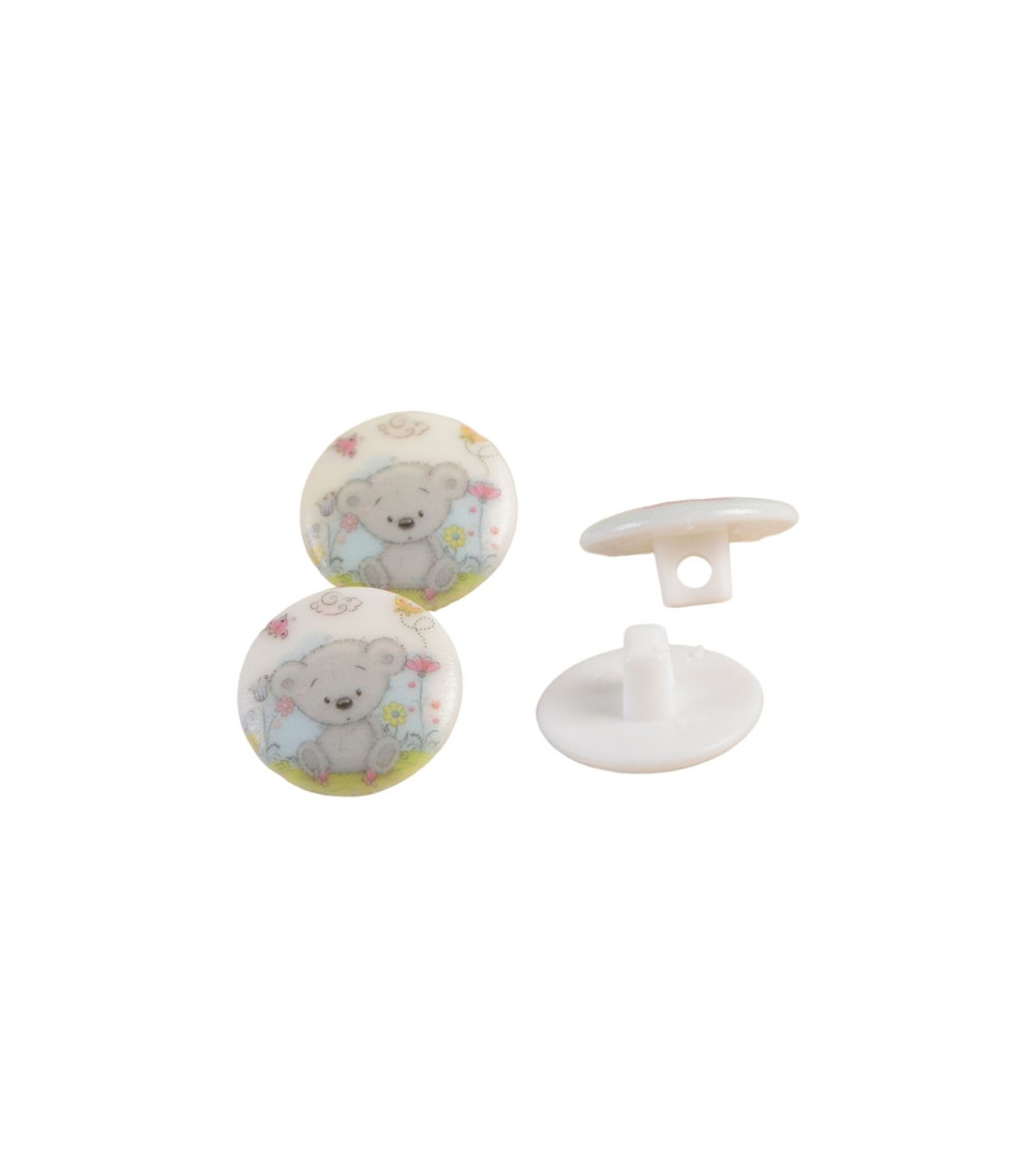 Lot de 6 boutons enfants queue ourson gris 15mm