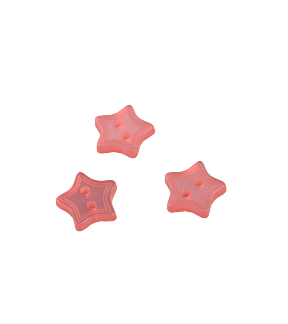 Set of 6 2-hole fuchsia pink star buttons 13mm