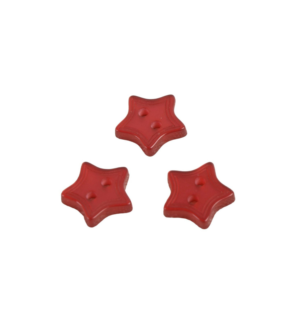 Set of 6 2-hole red star buttons 13mm