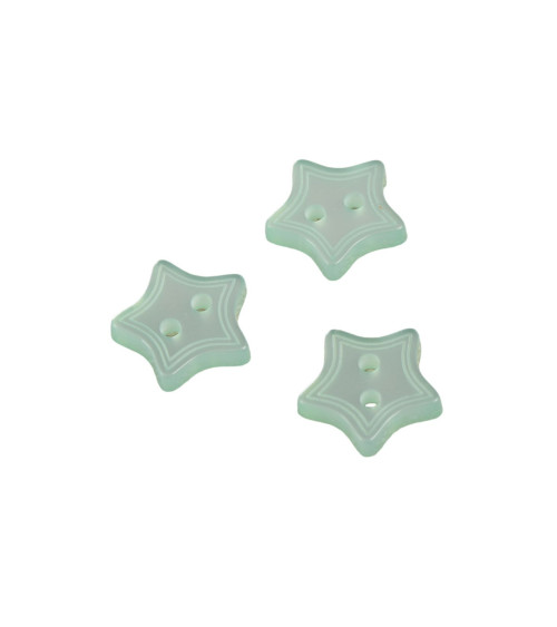 Lot de 6 boutons 2 trous étoile vert d'eau 13mm