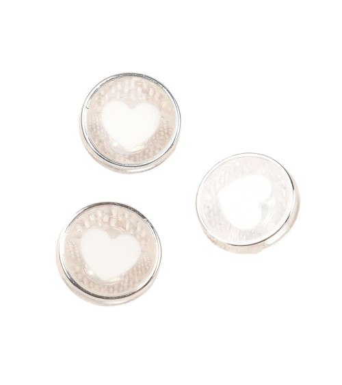 Lot de 6 boutons coeur plastique blanc 11mm