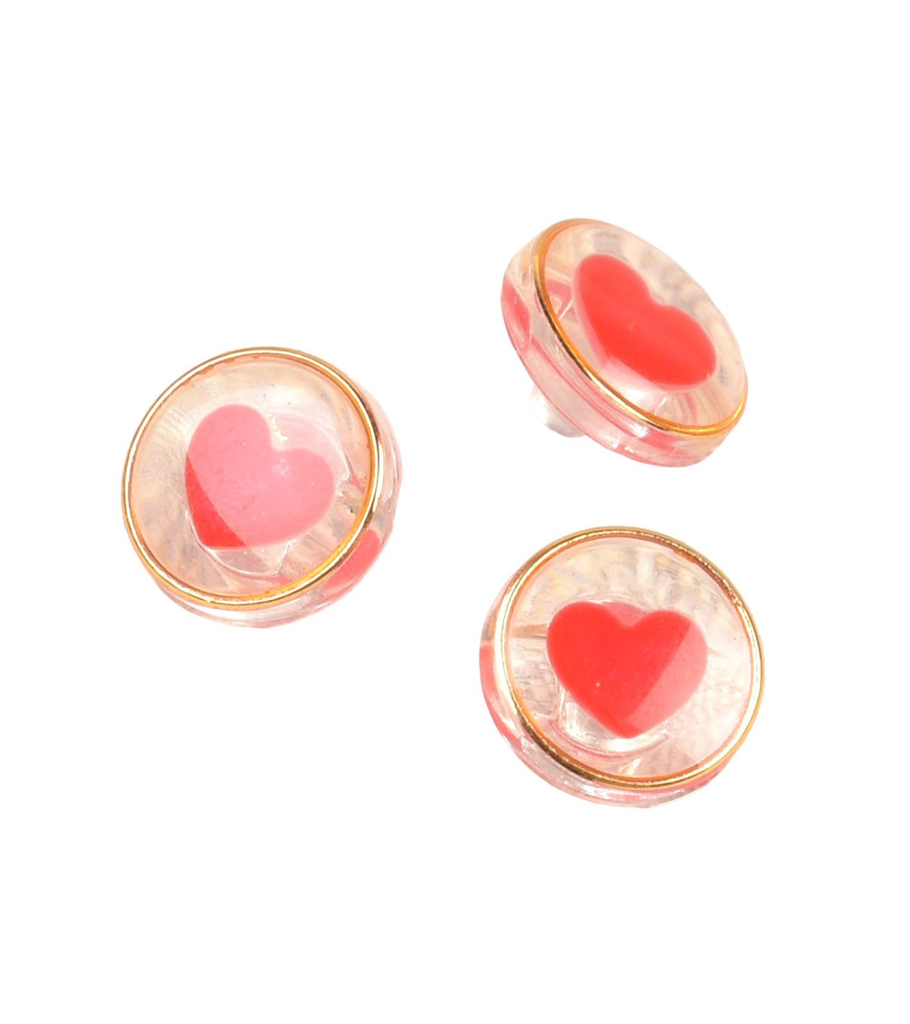 Lot de 6 boutons coeur plastique rouge 11mm