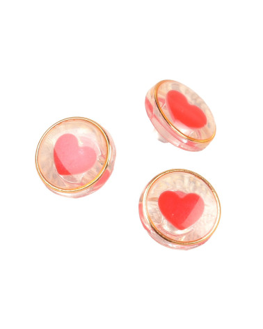 Set of 6 red plastic heart buttons 11mm