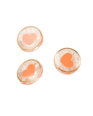 Set di 6 bottoni a forma di cuore in plastica arancione da 11 mm