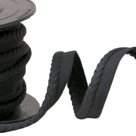 Passepoil/dépassant cordon chevrons diamètre 6mm au mètre noir