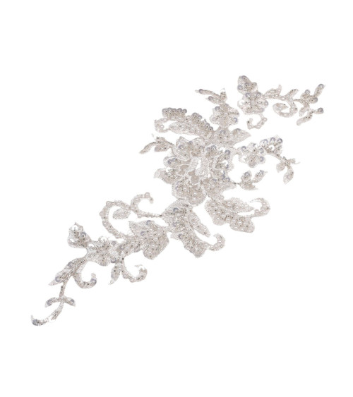 Motif perles mariage à coudre blanc 16cm x 32,5cm