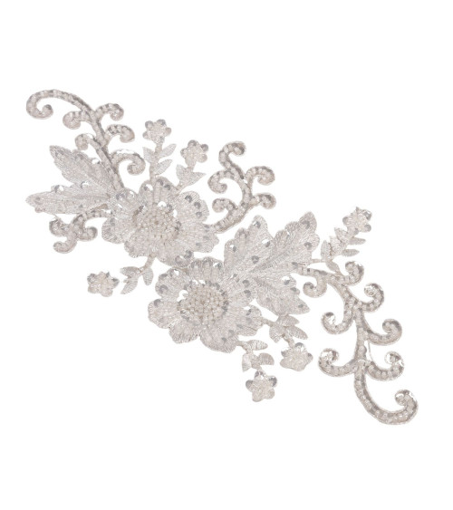 Motif perles mariage à coudre blanc 17,5cm x 27,5cm