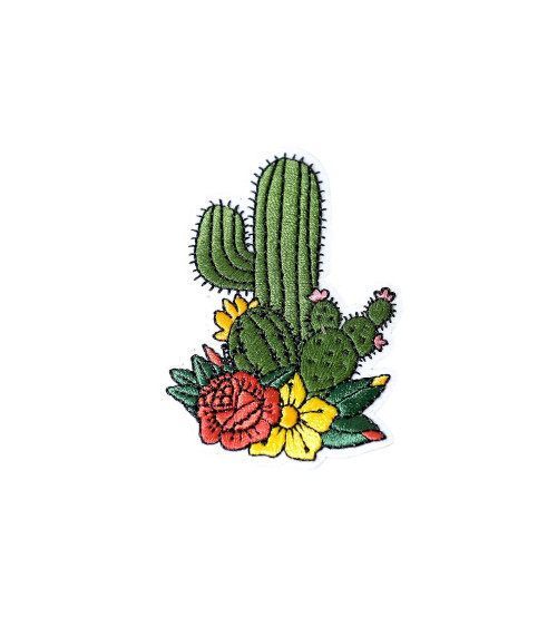 Ecusson thermocollant cactus rose 6,2cm x 4,2cm