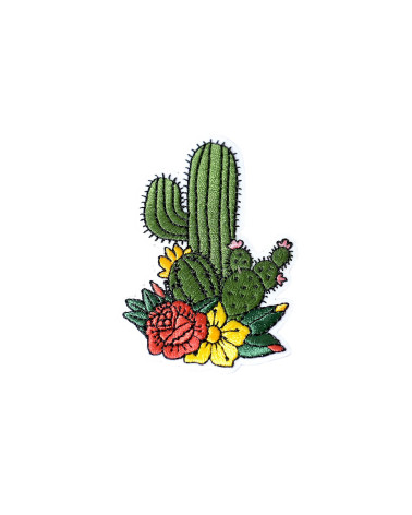 Pink cactus iron-on patch 6.2cm x 4.2cm