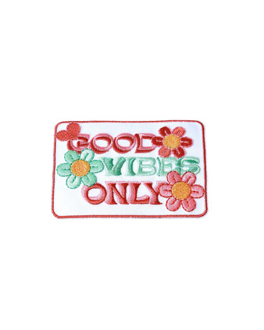 Seventies good vibes only iron-on patch 7.9cm x 5.3cm