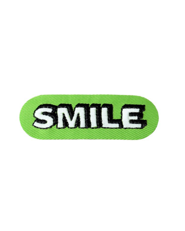 Green smile iron-on patch 1.9cm x 5.5cm