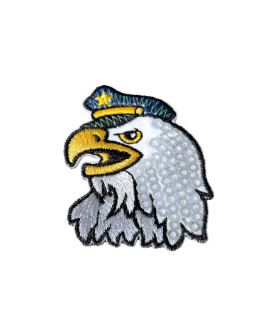 Ecusson thermocollant corbeau et chouette sequin aigle 4,9cm x 3,5cm