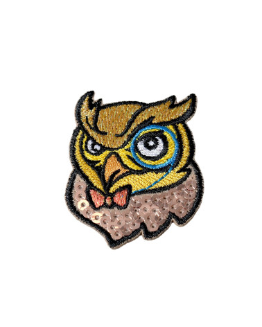 Raven and owl iron-on patch sequin owl 4.6cm x 3.5cm